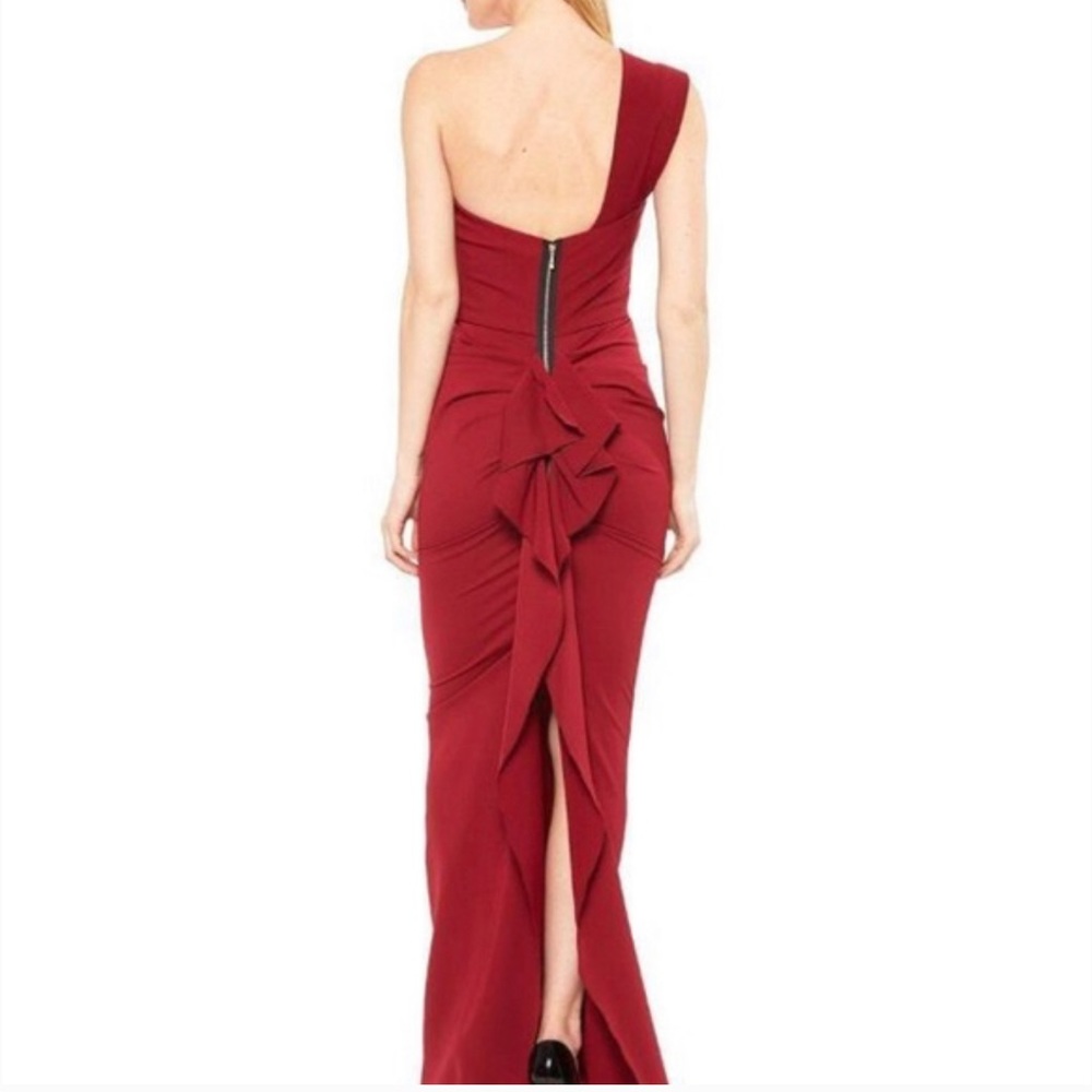 Nicole Bakti Aida red gown one shoulder dress